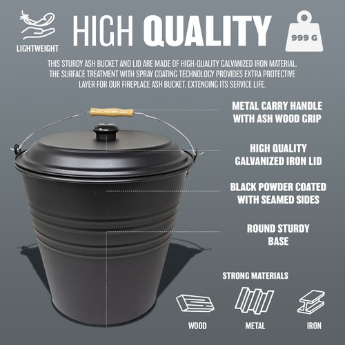 12l metal ash bucket with - 12l, lid