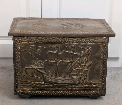 Vintage brass effect coal box - brass,