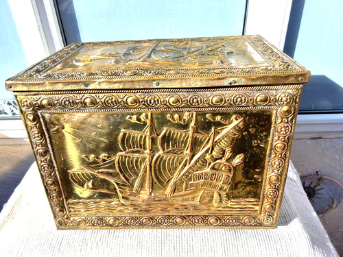 Vintage embossed brass wood - embossed,